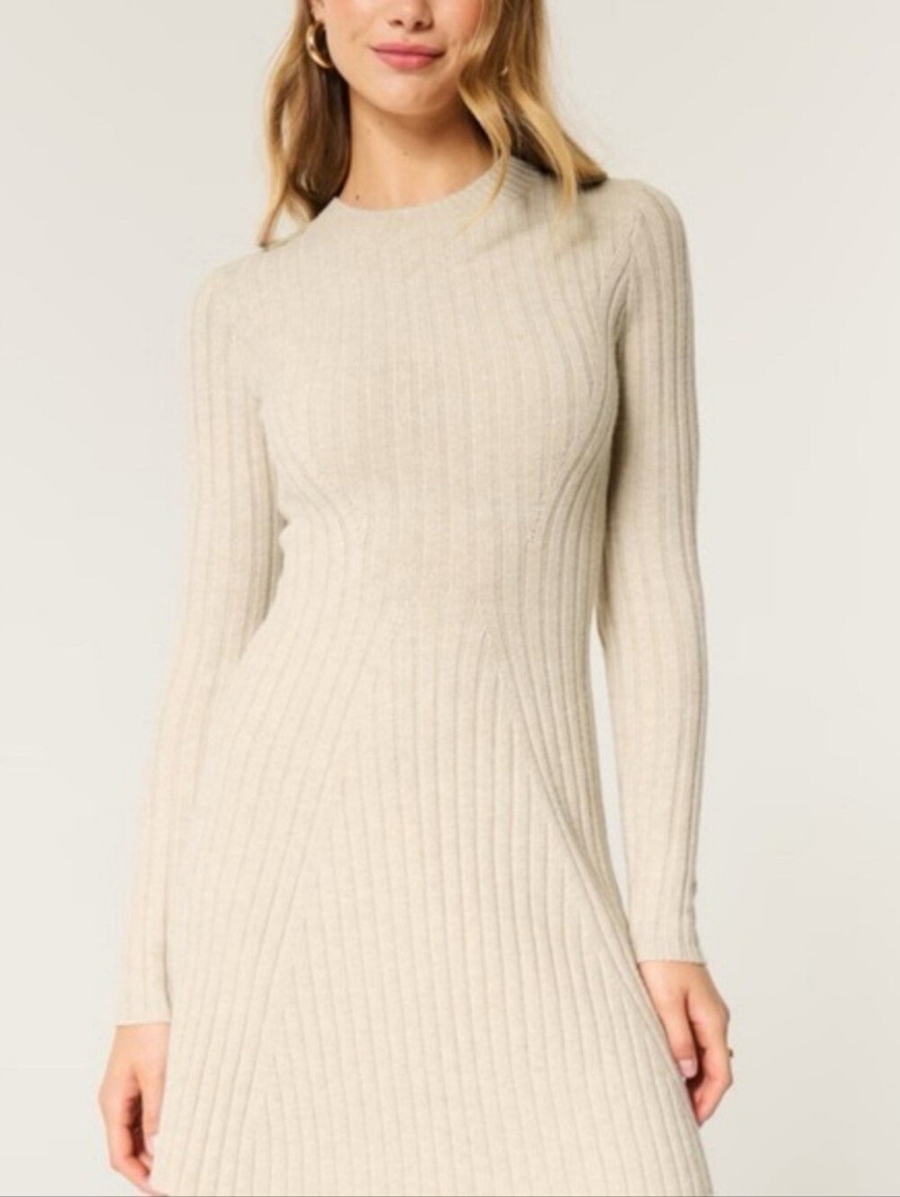 Hollister Ribbed Knit Beige Sweater Dress